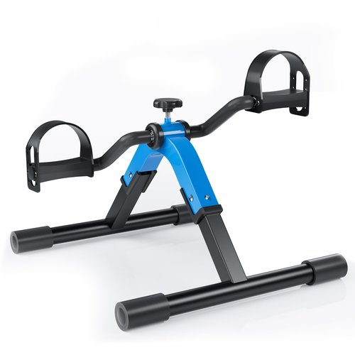 RYGEO Folding Pedal Exerciser Mini Exercise Bike Under Desk Bike Pedal Exerciser for Arms and Legs Cardio Workout, Portable Desk Bike Peddler Machine for Sedentary Officer & Seniors