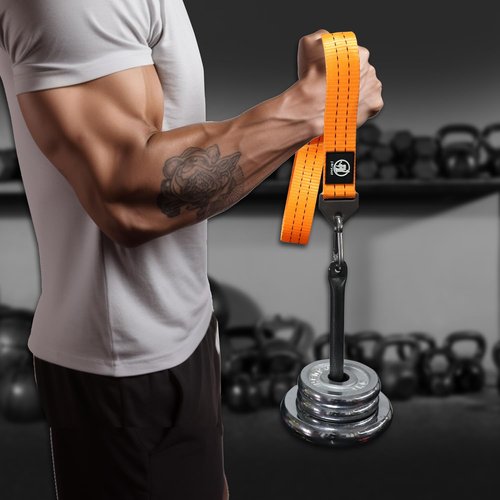 Arm Wrestling Training Strap Belt Hand Grip Arm Finger Forearm Exerciser Strengthener for Cable Machine (Short)