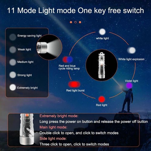 Dewould USB-C LED Keychain Flashlight,Instantaneous On,Lock Mode,400 Lumen Mini Rechargeable Flashlight with EDC Small Size,10 Modes,Perfect for Gift Camping Emergencies Outdoor(Blue)