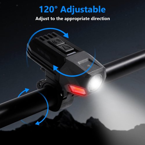 Bike Light, 800 Lumen Rechargeable Bicycle Lights with Spot and Flood Light, 5 Modes, IPX4 Waterproof, Super Bright Bike Headlight with White & Red Light for Men Women Night Riding, Mountain and Road