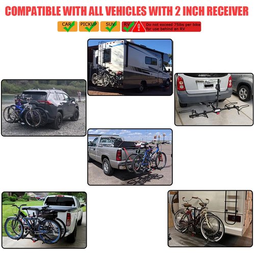 E Bike Racks for Tow Hitch 2 Bike,Heavy Duty Car Bike Racks for 2 Inch Receiver,Bike Carrier for Car SUV RV Truck,Foldable Bicycle Carrier Platform,Bicycle Transportation,180 lbs Capacity
