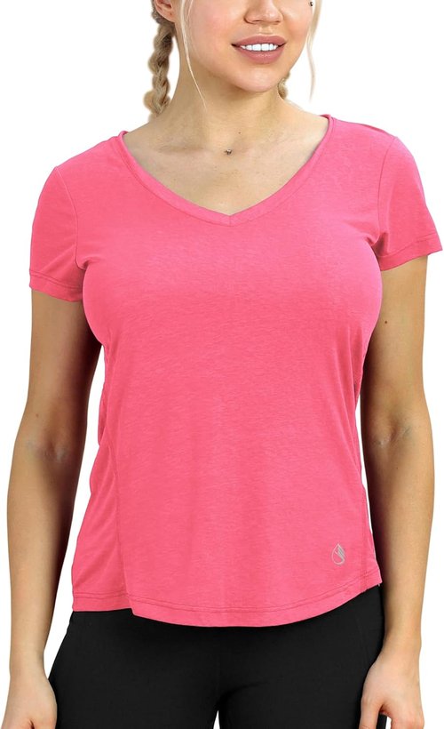 icyzone Open Back Workout T-Shirts for Women - Running Gym Shirts Yoga Tops Exercise Short Sleeves