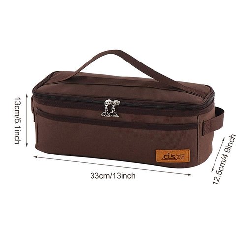 QKDS Grill Tools Storage, Camping Travel Cooking Utensils Organizer Travel Bag with Net Pockets, Portable Cookware Kit Organizer for Backpacking Picnic BBQ Camping Hiking Travel(Brown)