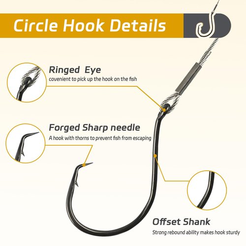 Vipfish Fishing Hook Rigs 25/50 Pack - Circle Hook 1/0-10/0 with Stainless Steel Leader, Crane Swivel - Heavy Duty Saltwater Rigs for Catfish, Shark, Surf & Bottom Fishing