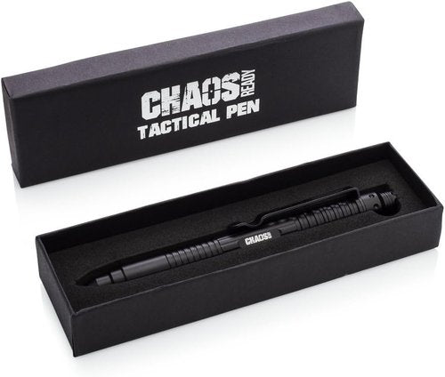 Chaos Ready Tactical Pen - EDC Pen with Pen Light, Window Breaker, DNA Catcher, Aircraft Aluminum, Police Gear, Discreet Black w/Gift Box