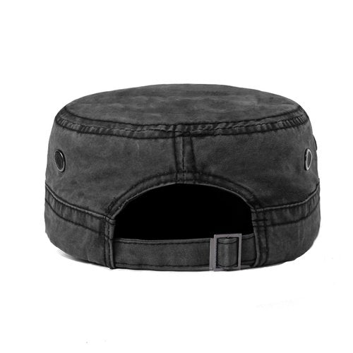 meioro Washed Cotton Military Caps Unisex Adjustable Cadet Army Cap Classic Vintage Captain Hat Flat Top Cap （Black）