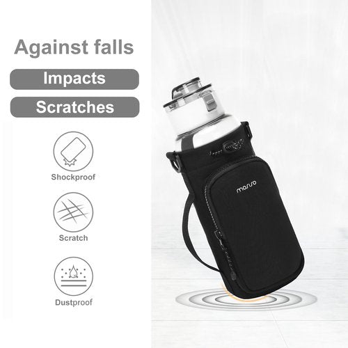 MOSISO Water Bottle Holder with Phone Pocket, 25oz / 32oz Water Bottle Carrier Bag with Adjustable Strap & Handle for Walking, Hiking, Camping, Travelling, Black
