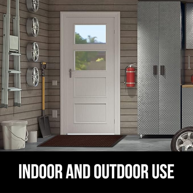 GORILLA GRIP 100% Waterproof All-Season WeatherMax Doormat, 23x35, Durable Natural Rubber, Stain and Fade Resistant, Low Profile, Indoor Outdoor Door Mats, Easy Clean Patio Entry Mat, Coffee Squares