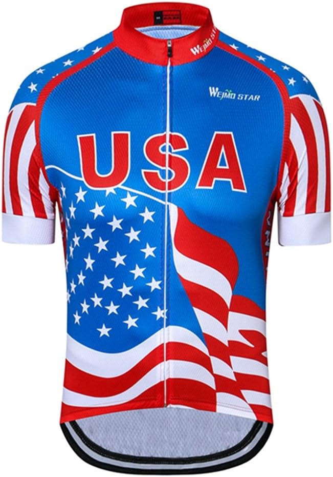 Weimostar Men's USA Cycling Jersey Short Sleeve Biking Shirts Breathable with Pockets