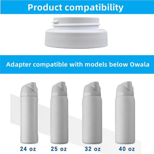 Water Bottle Adapter for Owala to Cirkul, Adapter Fits Owala FreeSip24/25/32/40oz to Cirkul, BPA Free Plastic, Food Grade Silicone, Leak Proof(White)