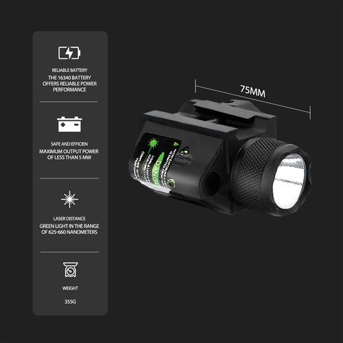 ZORVEX Tactical LED Flashlight with Green Lase, Rechargeable 600 Lumen Green Laser Tactical Flashlight - Dual Modes with Picatinny Rail Mount, Class IIIA