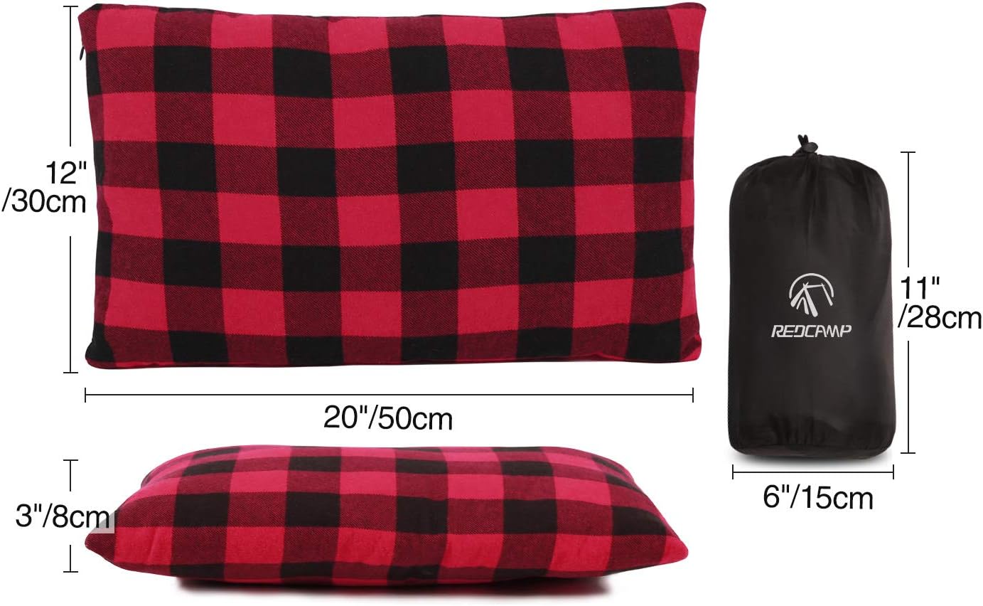 REDCAMP Small Camping Pillow Lightweight and Compressible, Flannel Travel Pillow with Removable Pillow Cover, 2 Pack