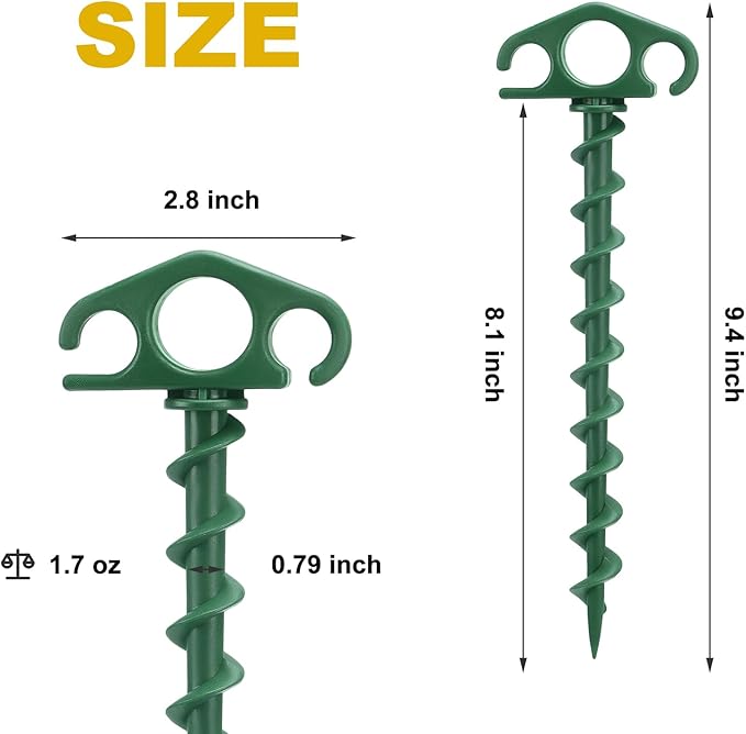 Tent Stakes Sand Stakes for Beach Tent 16 Pack Spiral Anchor Stakes 9.4 Inch Heavy Duty Screw Canopy Stakes for Camping, Hiking and More (16, Green)