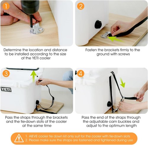 Aieve Cooler Tie Down Straps Kit - Ice Chest Lock Bracket - Cooler Accessories Secure for YETI Cooler RTIC Coolers