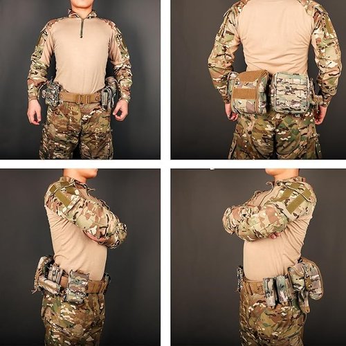 PIKEON Tactical Belt Battle Law Enforcement Molle Airsoft Duty Belt Quick-Release with Pouches 8 in 1 (Tan)