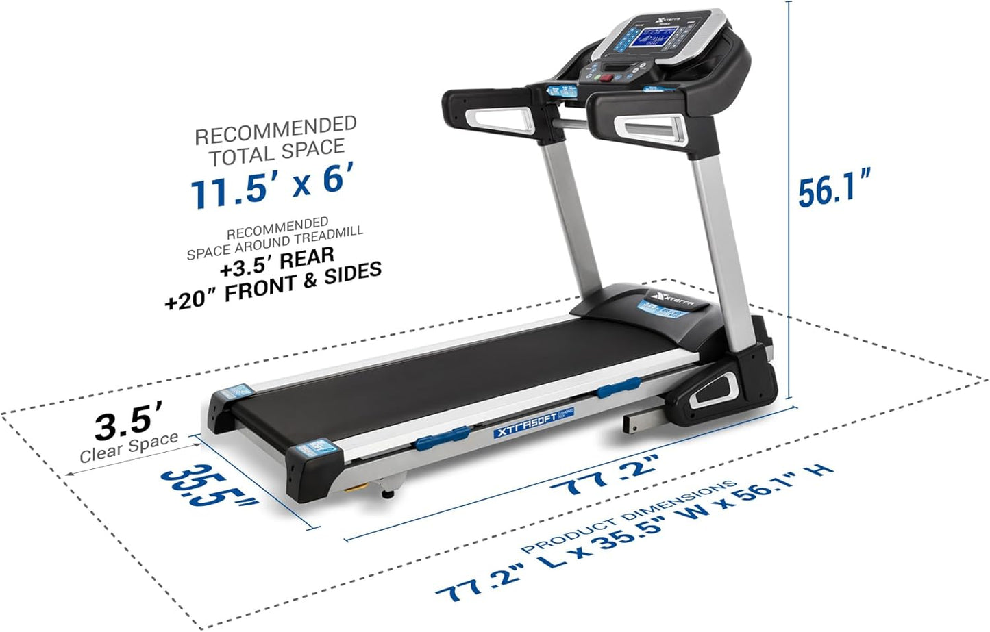 XTERRA Fitness Sport Series Premium Folding Smart Treadmill, Handlebar Speed and Incline Controls, Large XTRASoft Cushioned Running Deck, Built-in FTMS-Enabled Bluetooth with XTERRA+ Fitness App