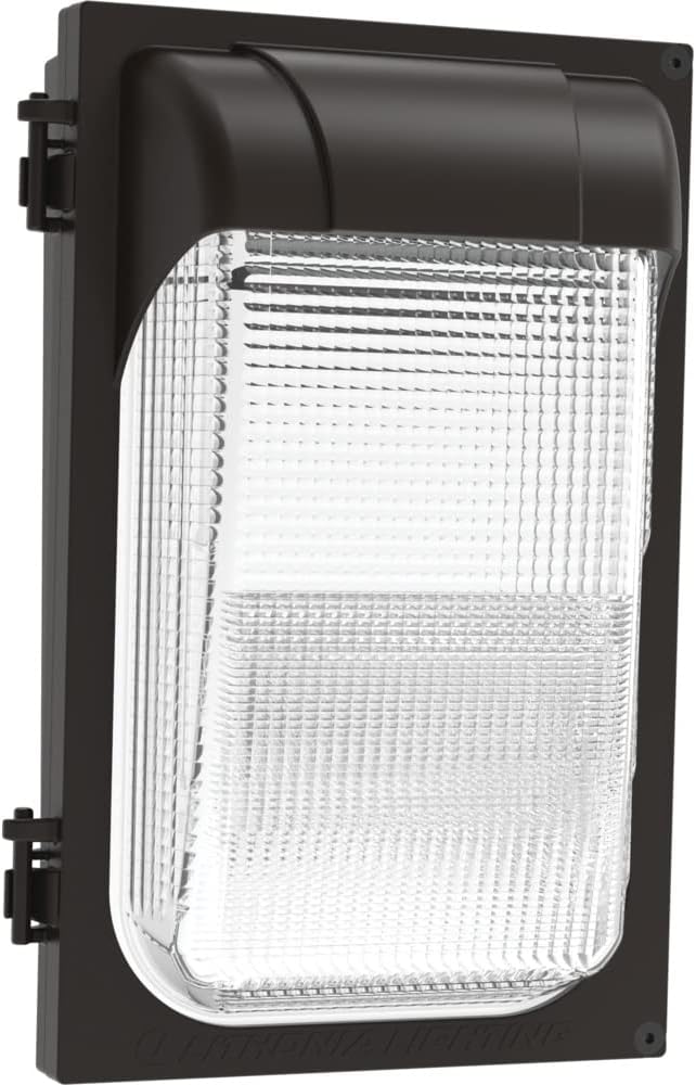 Lithonia Lighting 7.5" Mini LED Wall Pack Outdoor Light Fixture, Building Wall Light, Dusk to Dawn Sensor, 4000K Cool White, MVOLT 120-277V, IP65, Glass Lens, Bronze (TWX1 LED P2 40K MVOLT PE DDBTXD)