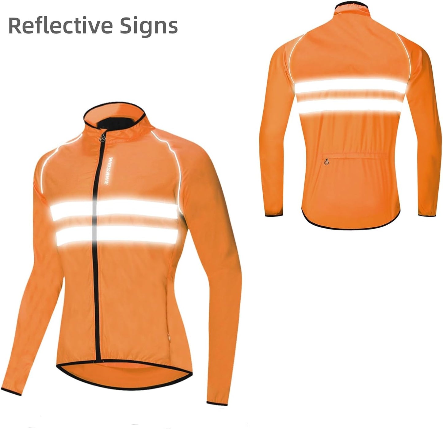 WOSAWE Men's High Visibility Cycling Wind Jacket Water Resistance Reflective Windbreaker