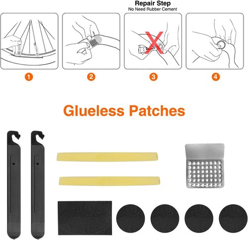 Bicycle Repair Bag With Tire Pump, Portable Tool Kit for Camping Travel - Bike Glueless Patches, Maintenance Essentials All in One Safety Kit