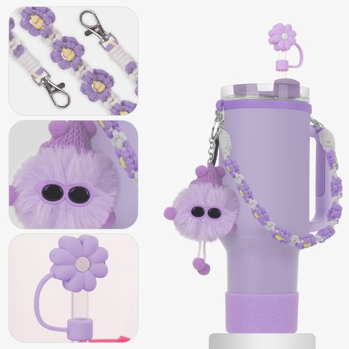 6PCS Use for Stanley Cup Tumbler Accessories 40oz 30oz,Compatible with Stanley Cup Tumbler Water Bottle Handle Sling Strap for Carrying (purple)