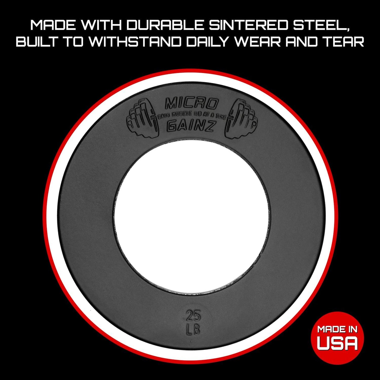 Micro Gainz Calibrated Fractional Weight Plate Set of 2 Plates, Choose Set (.25LB-1.25LB), Designed for Olympic Barbells for Strength Training & Micro Loading Bar Weights, Made in USA