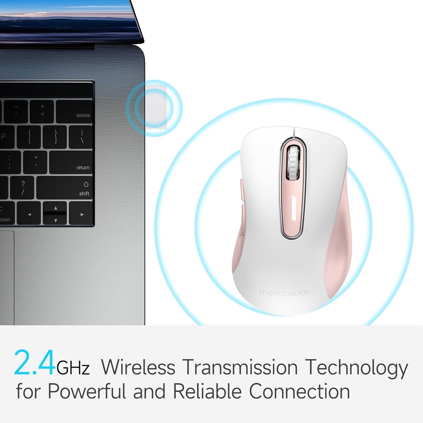 memzuoix 2.4G Wireless Mouse, 1400 DPI Mobile Optical Cordless Mouse with USB Receiver, Portable Computer Mice for Laptop, PC, Desktop, MacBook, 5 Buttons, Red