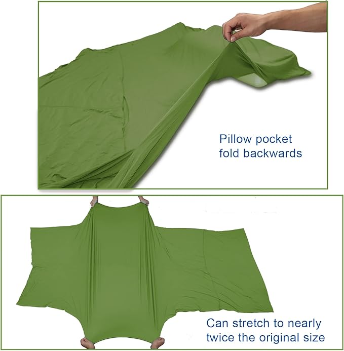 Travel Sheets for Hotel, Rayon Derived from Bamboo, Stretchy Sleep Sack for Adults, Warm Weather/Summer Sleeping Bag Liner for Camping and Travel, Rectangular with Pillow Pocket, Mummy, Cooling Sheets