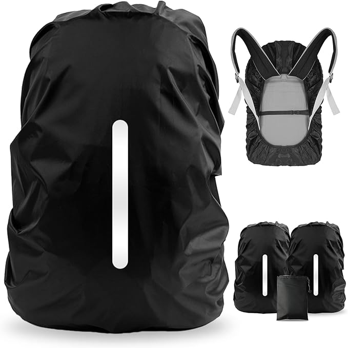 LAMA 2pcs Waterproof Rain Cover for Backpack, Reflective Rainproof Protector for Anti-dust and Anti-Theft M 30L-40L Black