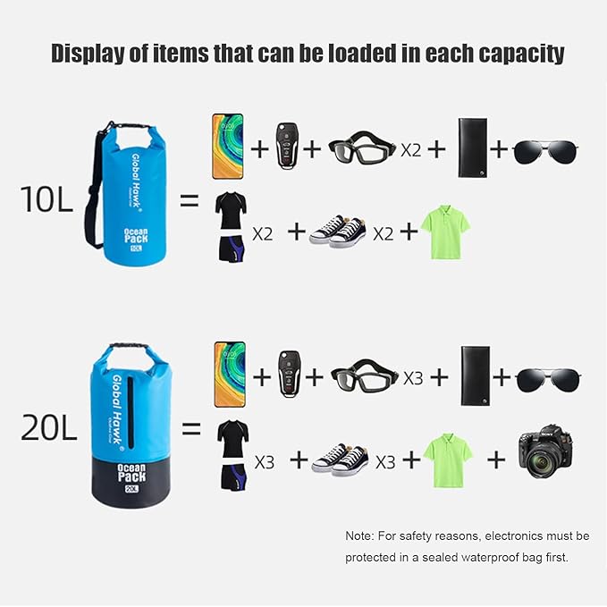 Waterproof Dry Bags: 10L, 20L Sizes - Ideal for Kayaking, Fishing, Rafting, and More! Adjustable Strap for Ultimate Convenience. Stay Dry While Adventuring (Gray, 20L)