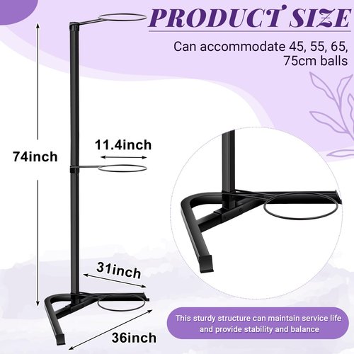 Blulu Yoga Ball Holder Stability Ball Rack Vertical Exercise Ball Stand Gym Ball Storage with Tubular Steel Frame for Home Commercial Gym Studios, Holds 3 Stability Balls
