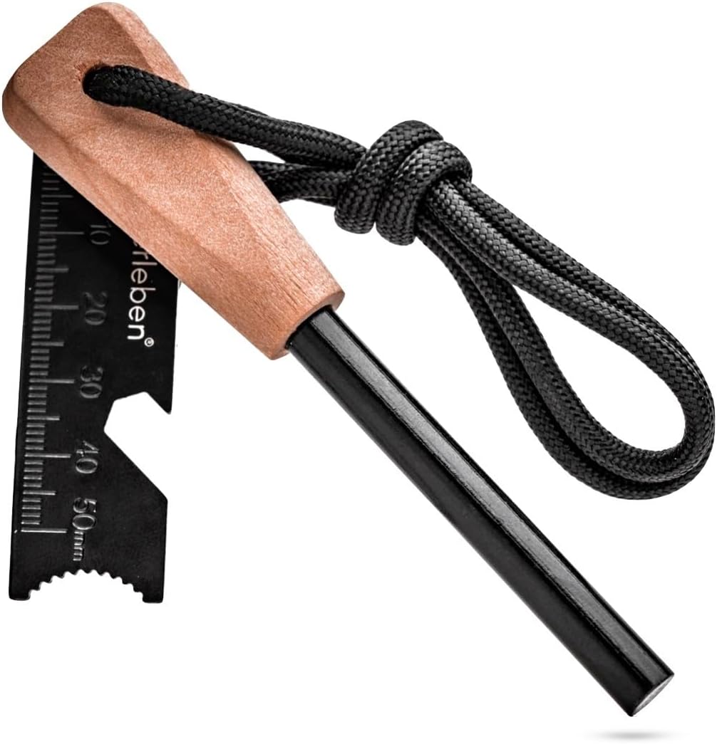 Überleben Zünden Ferro Rod Fire Starter for Survival w/Fire Striker - Thick Fire Steel, Up to 20,000 Strikes - Waterproof Flint and Steel - Camping Fire Starter Rod w/Handle & Lanyard