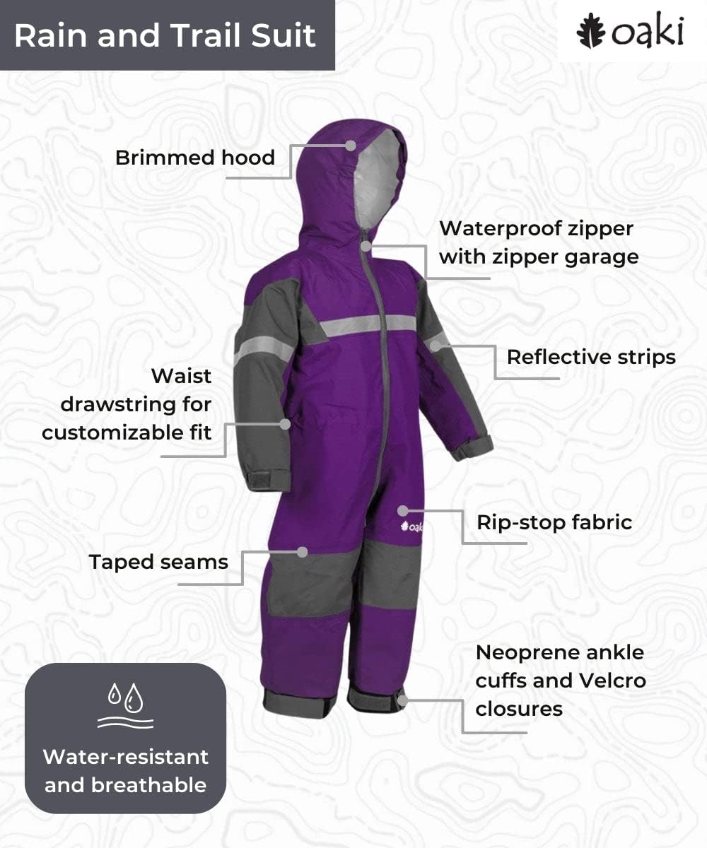 OAKI Rain and Trail Suit - The Ultimate Kids & Toddler Rain Suit for Boys & Girls - Perfect Muddy Buddy Rain Overalls Toddler