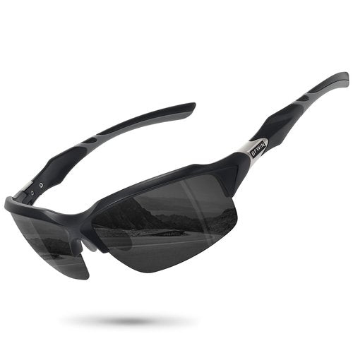 Ofwin Polarized Sports Sunglasses for Men Women Wrap Around Half Frame Cycling Fishing Bike Running Sun Glasses UV Protection Matte Black Frame/Gray Lens