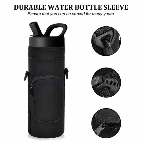 NUENSS-ROR Neoprene Water Bottle Slevee 34 oz Portable Insulated Water Bottle Sling Holder Bag Waterproof Anti-Slip Anti-Scratch Slevee Cover Compatible with Simple Modern Water Bottle (Black, 34oz)