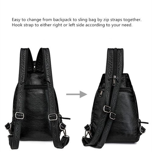 Lightolife Faux Leather Convertible Sling Backpack Travel Hiking Crossbody Shoulder Bag for Women, Black 4