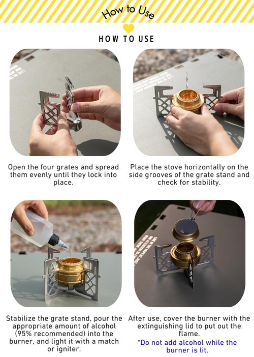 CAMPINGMOON Alcohol Stove Brass Stainless Steel Mini for Backpacking Hiking Rack Cross Stand AS-1