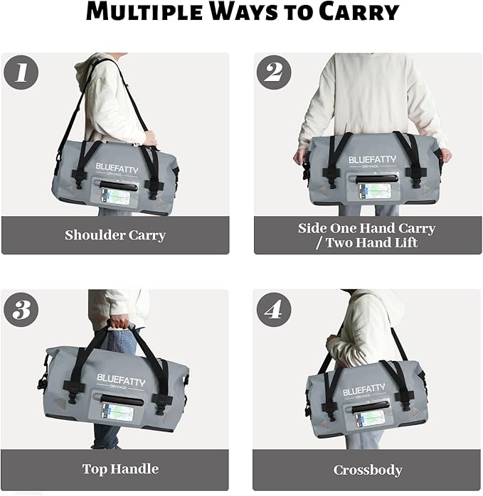 Large Waterproof Duffel Bag Roll-top Heavy Duty Dry Duffle Bags for Motorcycling, Rafting, Boating, SUP, Kayaking, Travel, 70L(Grey)