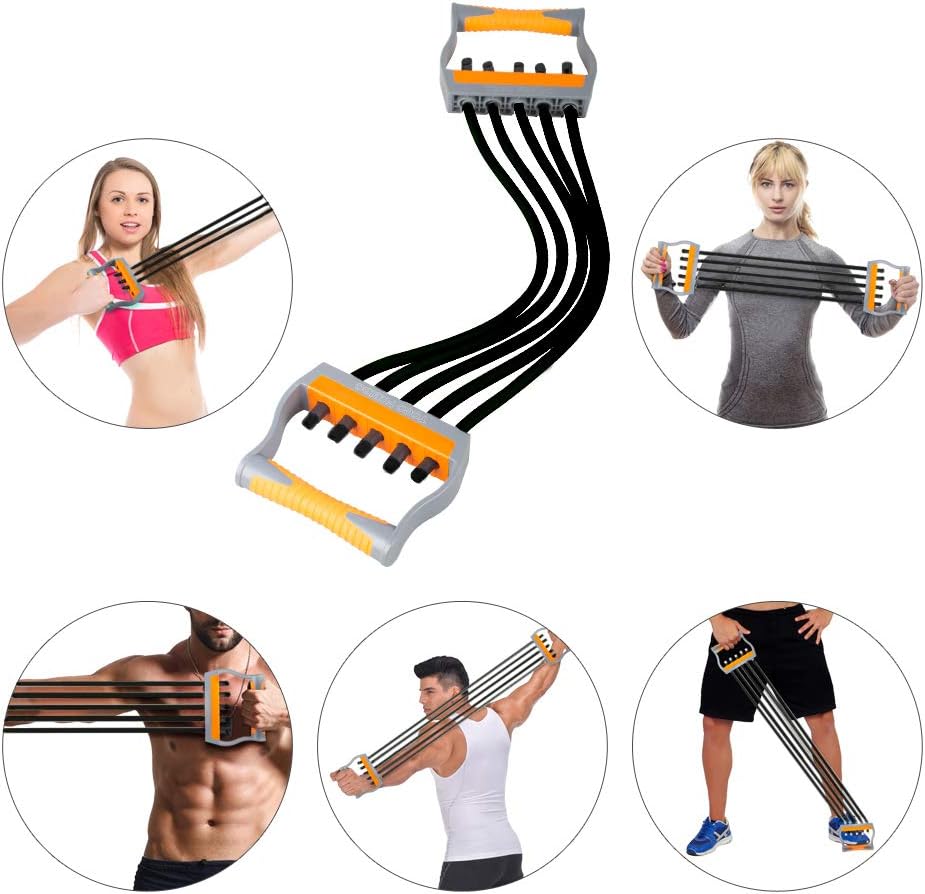 TOCO FREIDO Chest Expander | Arm Training, 5 Tubes Ajustable Arm Strength Trainer, Exercise Resistance Bands for Home Fitness Muscle Training Body Building