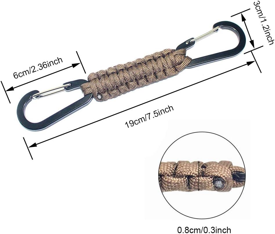 Paracord Keychain with Carabiner, Set of 5 Braided Lanyard Utility Ring Hook