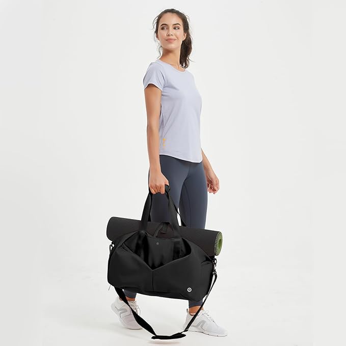 Ceneda 20" Gym Duffel Bag with Wet Pocket Shoes Compartment Portable Overnight Weekender Bag Travel bag Yoga Bag for Women (Black)
