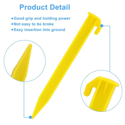 Moicstiy12 Pack Plastic Tent Stakes, 5.7 Inch Yellow Durable Garden Landscape Stakes Tent Spikes for Camping, Gardening, Outdoor Beach