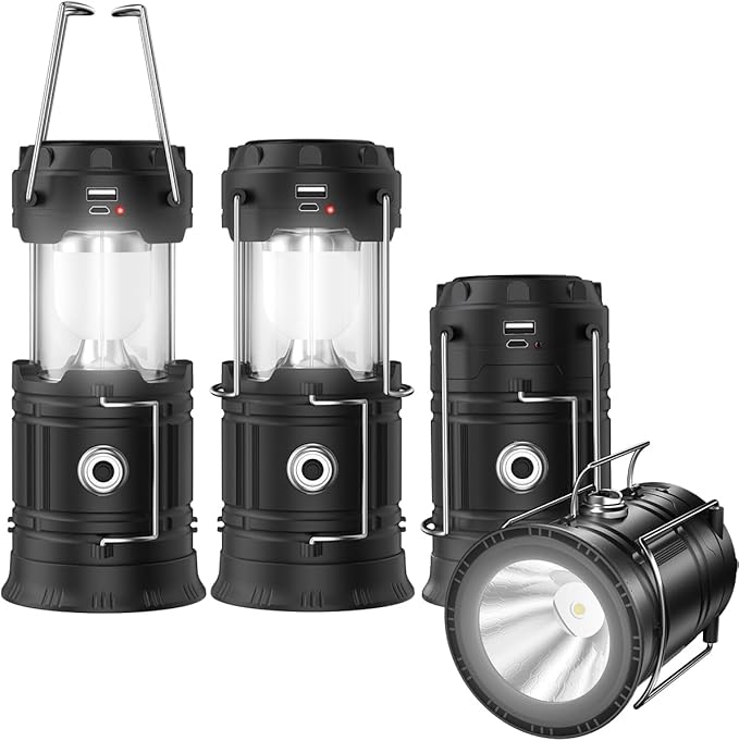 2023 Upadte Solar Lantern Flashlights Charging for Phone, USB Rechargeable Led Camping Lantern, Collapsible & Portable for Emergency, Hurricanes, Power Outage, Storm (Classical-2)