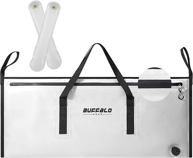 Buffalo Gear Insulated Fish Cooler - Leakproof Kill Bag with 2 Reusable Cooler Ice Packs - Portable Waterproof Zipper