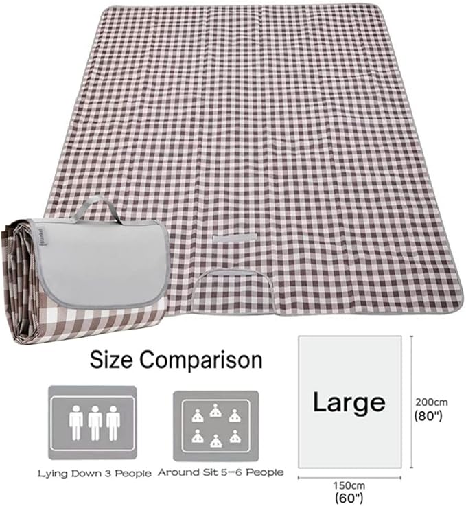Outdoor Picnic Blanket, Foldable Waterproof Sand Beach Mat,Large 80x60in Beach Camping Hiking Travel Family Concerts Portable Beach Blankets (Brown)