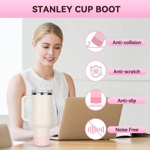 PICcircuit 2PCS for Stanley Boot, Silicone for Stanley Cup Boot 20-40oz&for Hydroflask Boot 12-24oz Glitter for Stanley Cup Accessories Tumbler Accessories for Stanley Bottom Protector, Pink