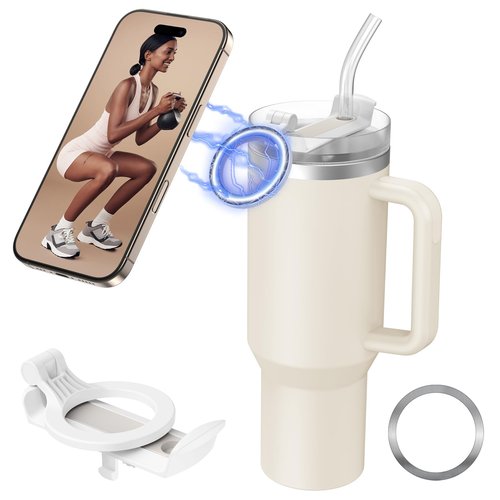 UKEXE Magnetic Phone Holder for Stanley 40oz Quencher H2.0 Tumbler with Handle, Rotatable Water Bottle Stand with MagSafe Phone, Magnetic Ring (Starlight)
