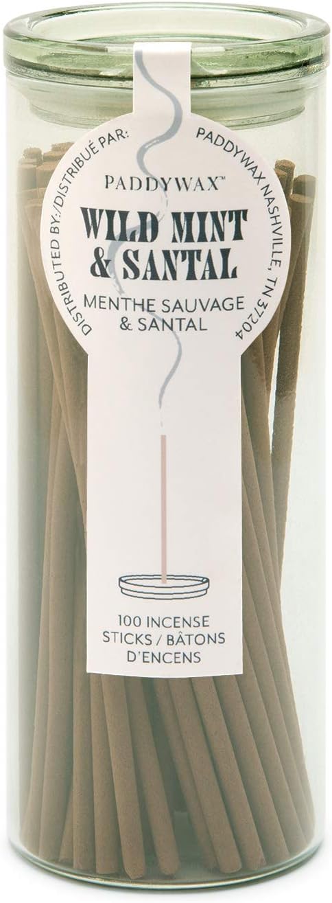 Paddywax Candles Haze Collection Incense Sticks in Glass Jar, 100-Piece, Mint & Santal