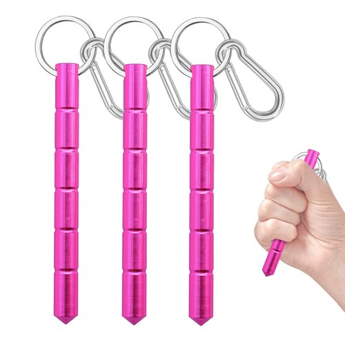 Hawflu 3Pcs Safety keychain Set Protection Keychain Accessories Safety self Stick protection with 3Pcs Carabiner Clips for Women Ladies Girls(Pink)