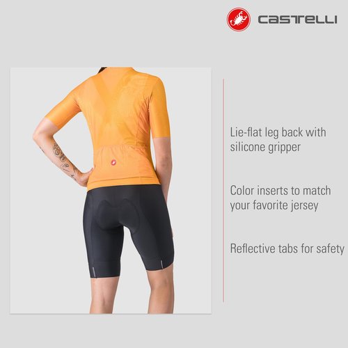 CASTELLI Women’s Prima 2 DT Bibshort, Endurance Shorts for Road and Gravel Biking with Seat Pad & High-Visibility Reflective Tabs - Black/Black - Medium