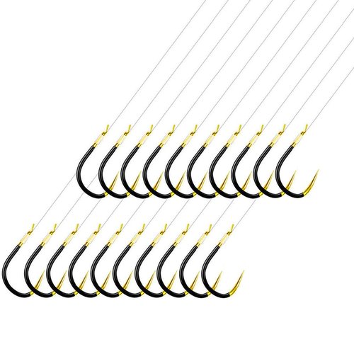 AMHDV Small Barbless Fishing Hook with Line, Tiny Fish Hooks and Leader (Pack of 20) (Black Gold, 20# (0-0.44lb))
